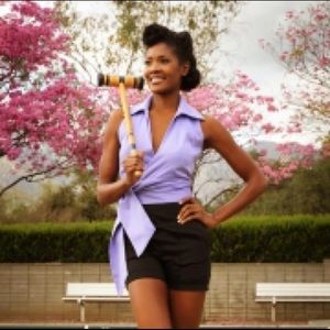 Pinup couture wonderful wrap top in purple